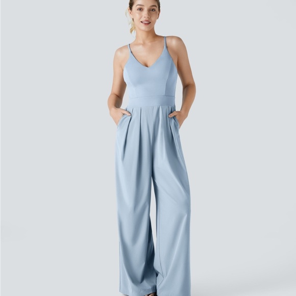 HALARA Pants - HALARA Blue Wide-Leg Jumpsuit with Spaghetti Straps